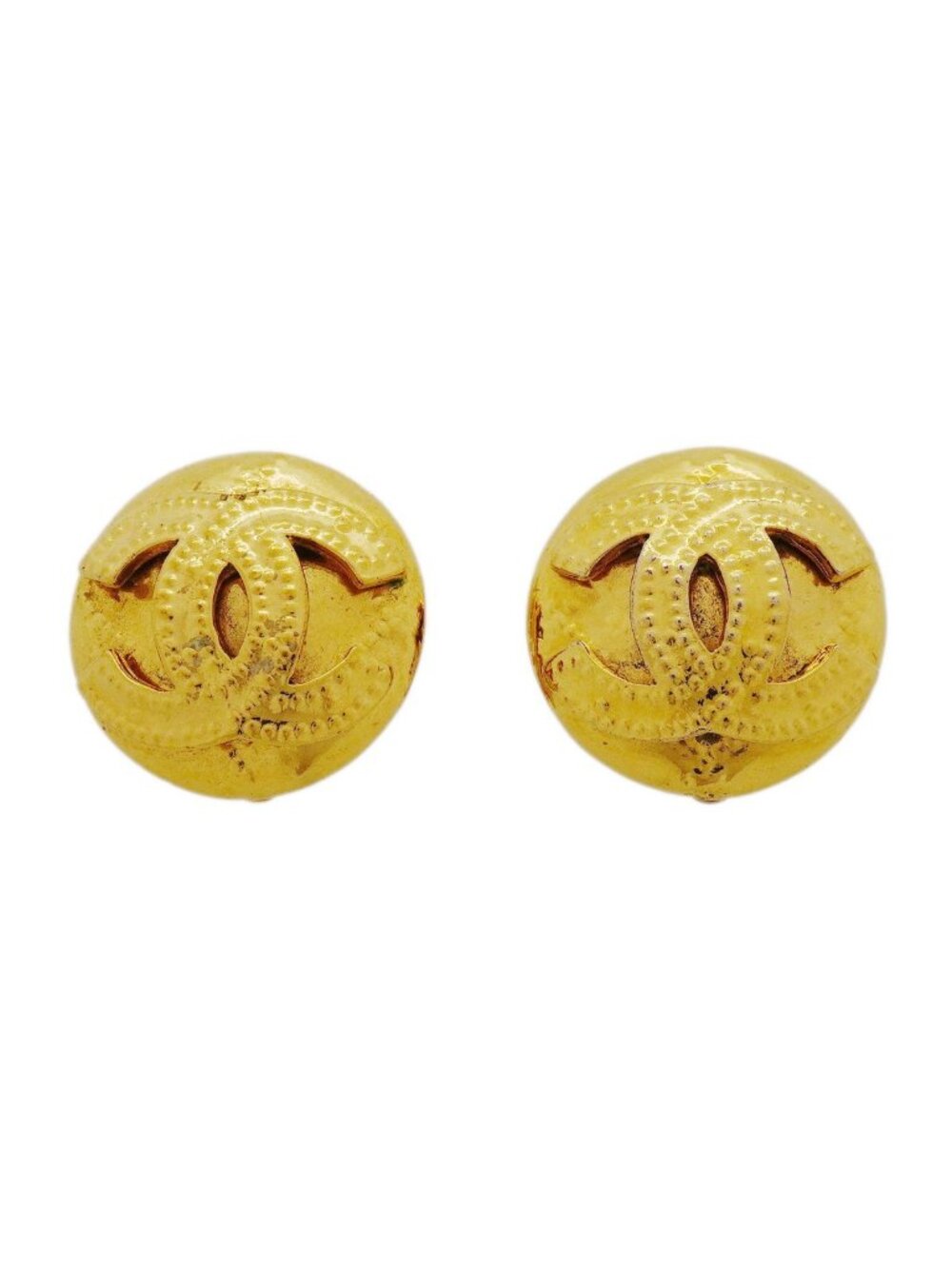 Chanel Earrings Vintage CC Logo Round Circle Gold Plated